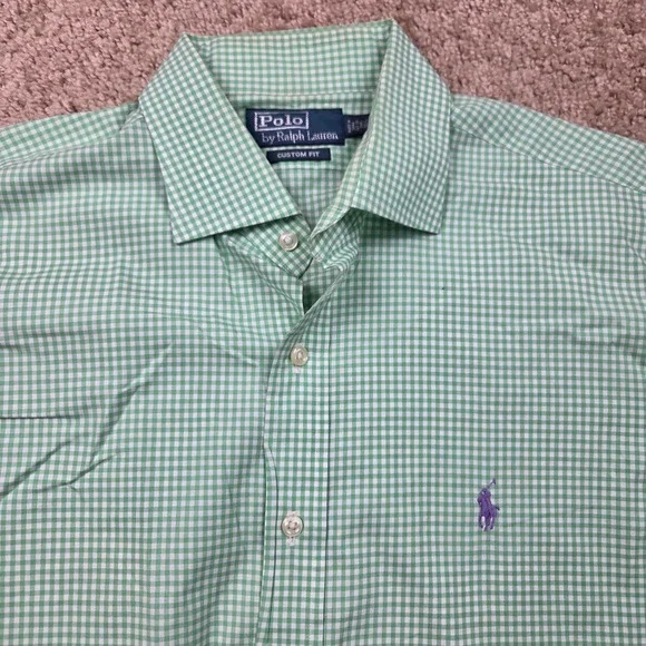 Polo Ralph Lauren Green Grid Pattern Button Down Shirt Men's Medium Purple Pony - Picture 4 of 6